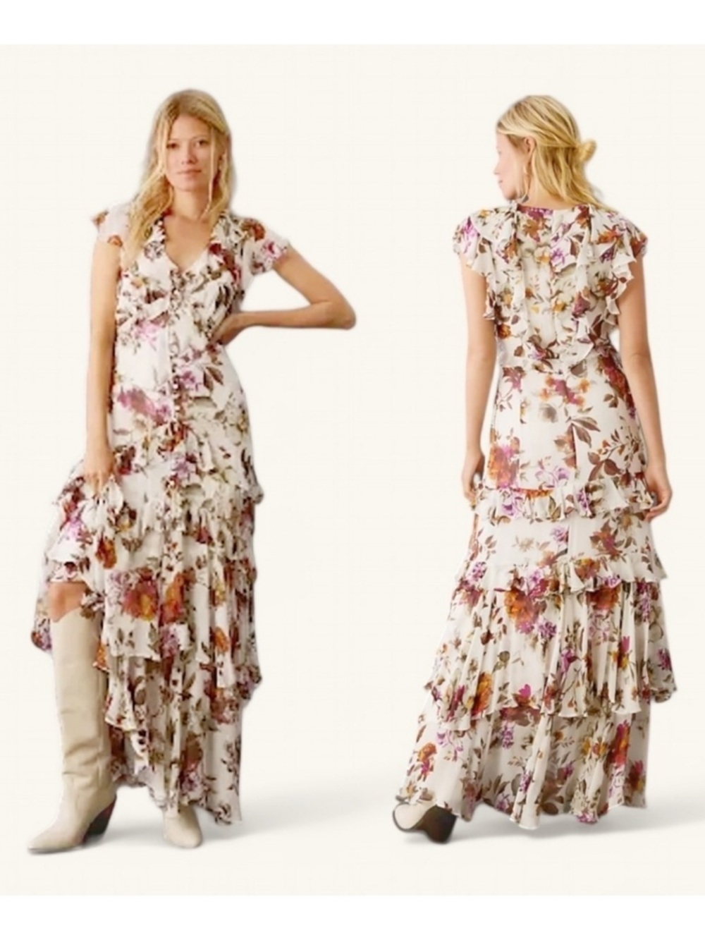 NWT Anthropologie V-Neck Floral Tiered Ruffle Prairie Dress 
(Sz 16 Plus)